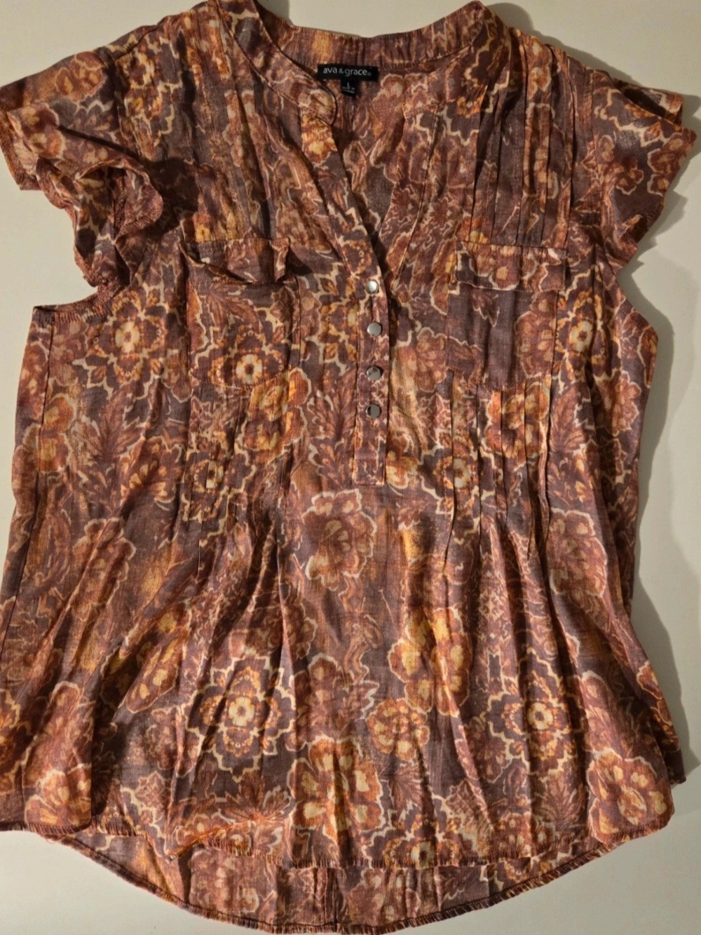 ava & grace Brown Floral Short-Sleeve Blouse